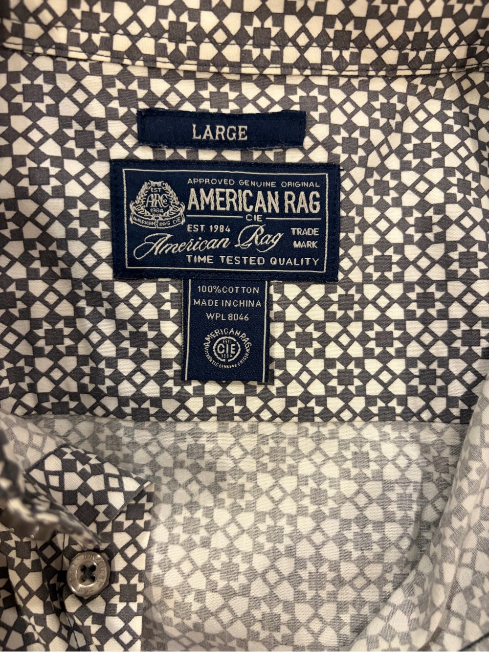 American Rag White and Black Micro-Pattern Button-Up Shirt - Picture 2 of 4